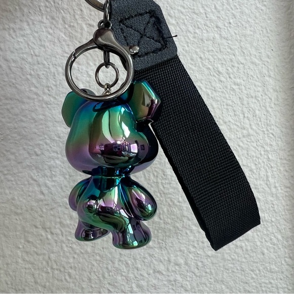 Blue and Green Iridescent Bear Bag Charm or Keychain - Picture 4 of 5